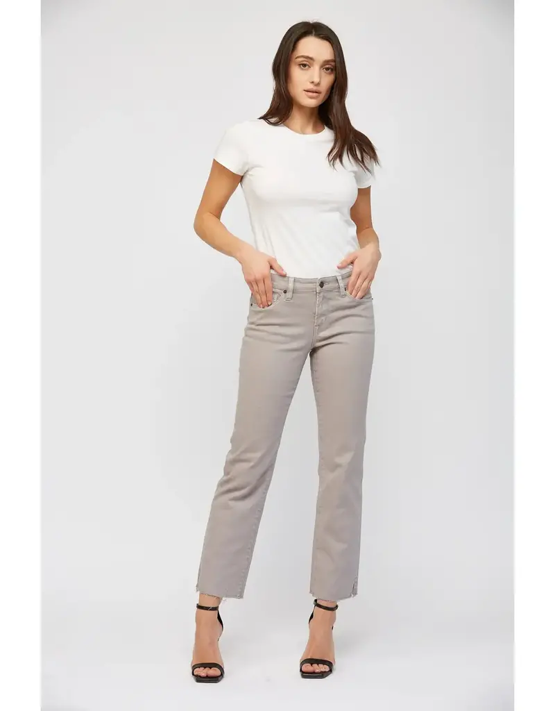 Mid Rise Straight Leg Pant with Bottom Side Slit