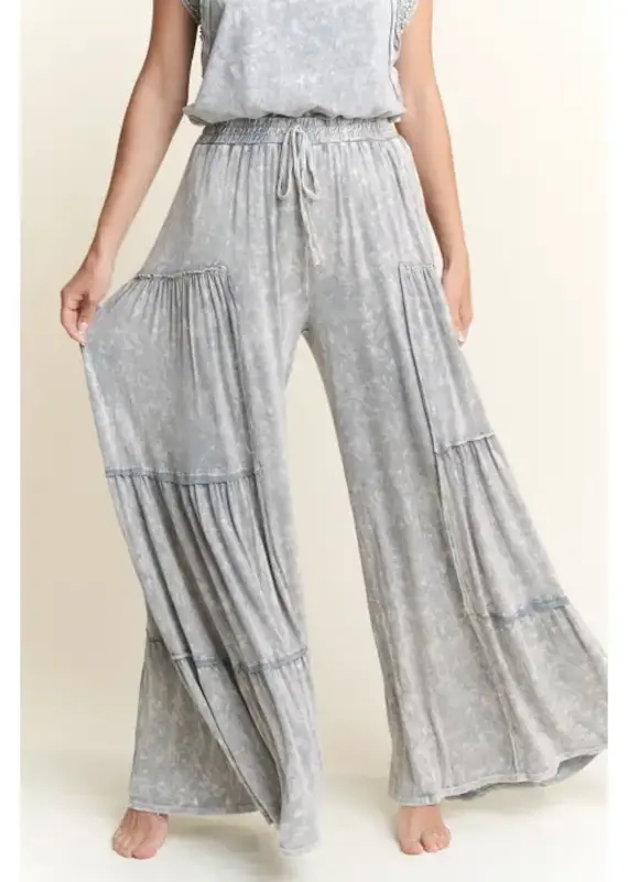 Mineral Washed Tiered Wide Leg Pant