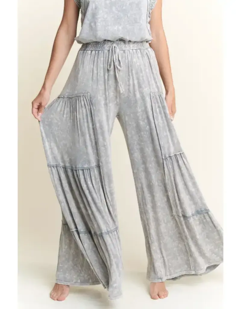 Mineral Washed Tiered Wide Leg Pant