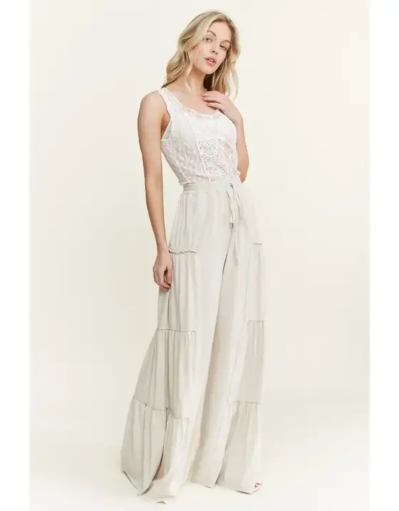 Mineral Washed Tiered Wide Leg Pant