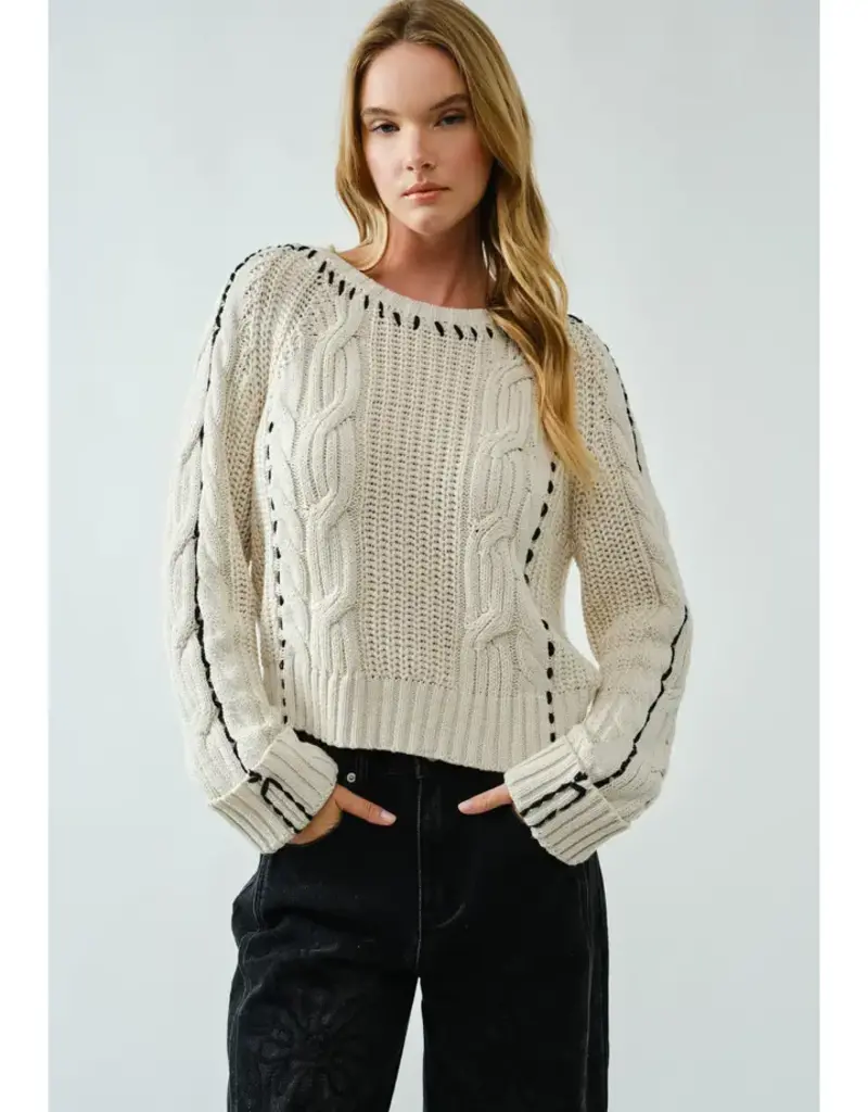 Stitched Detail Cable Sweater
