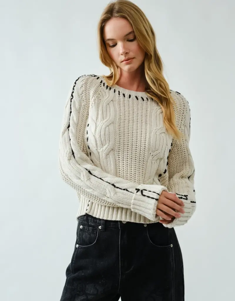 Stitched Detail Cable Sweater