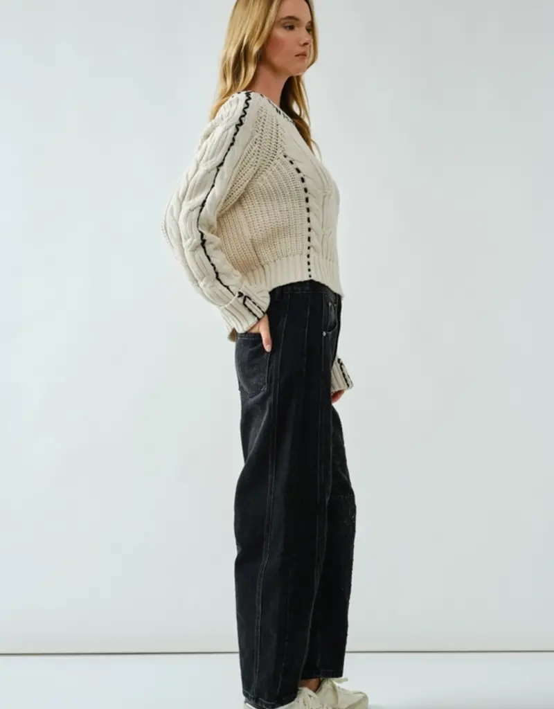 Stitched Detail Cable Sweater