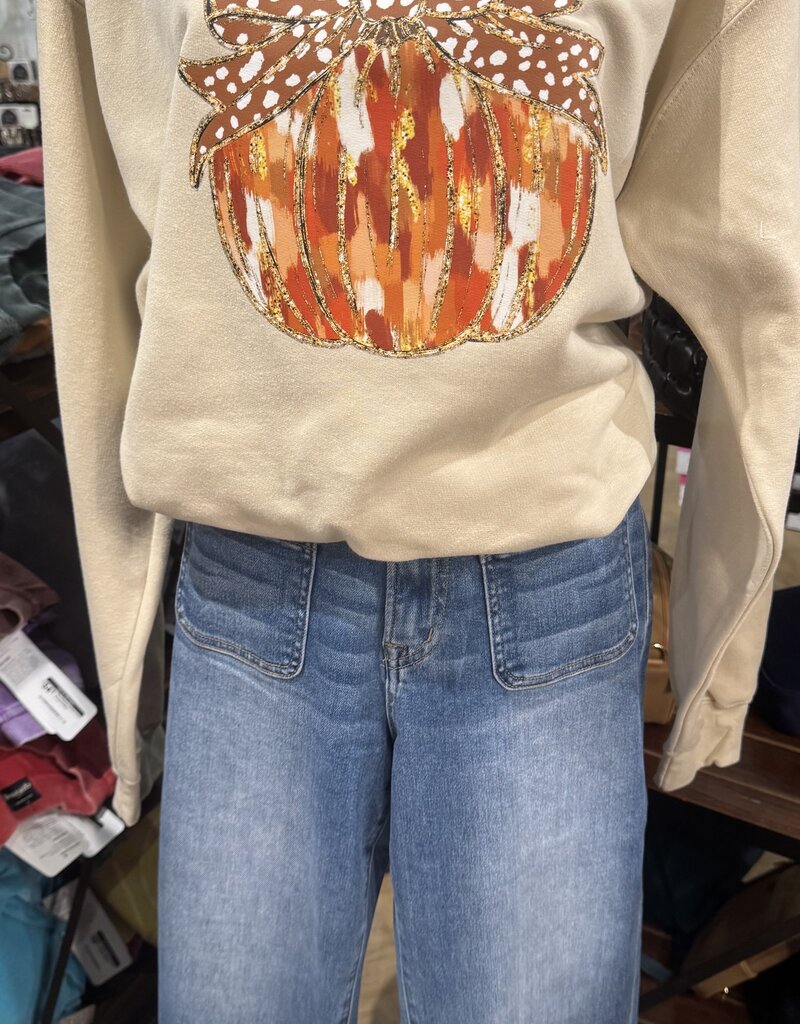 Bow Paint Brush Pumpkin Graphic Sweatshirt