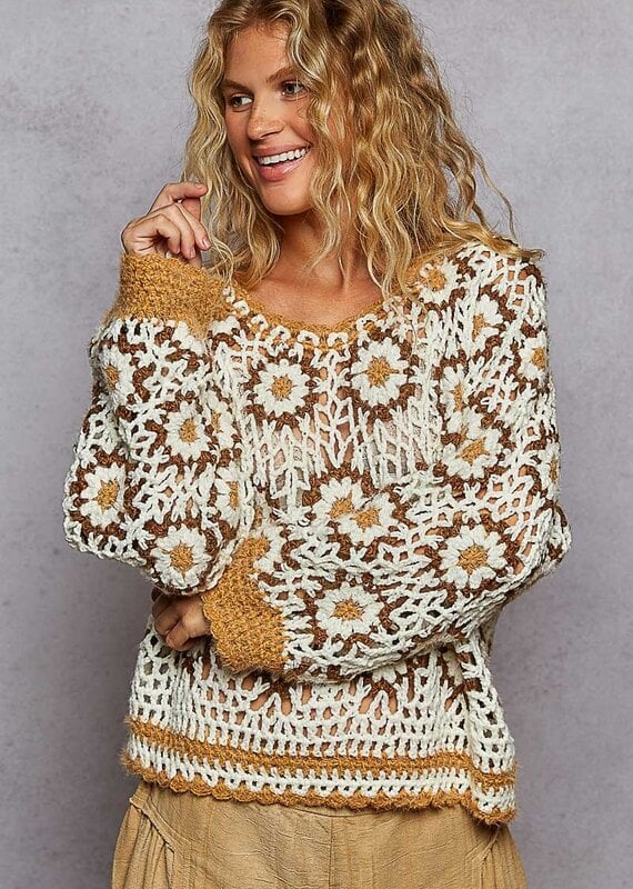 Handmade Flower Pattern Sweater Top