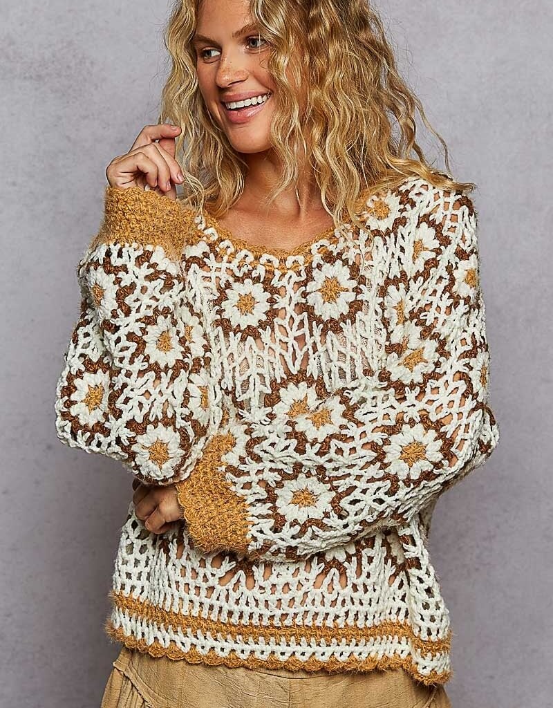 Handmade Flower Pattern Sweater Top
