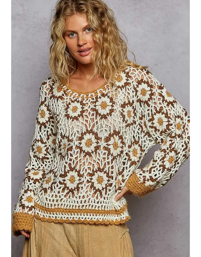 Handmade Flower Pattern Sweater Top