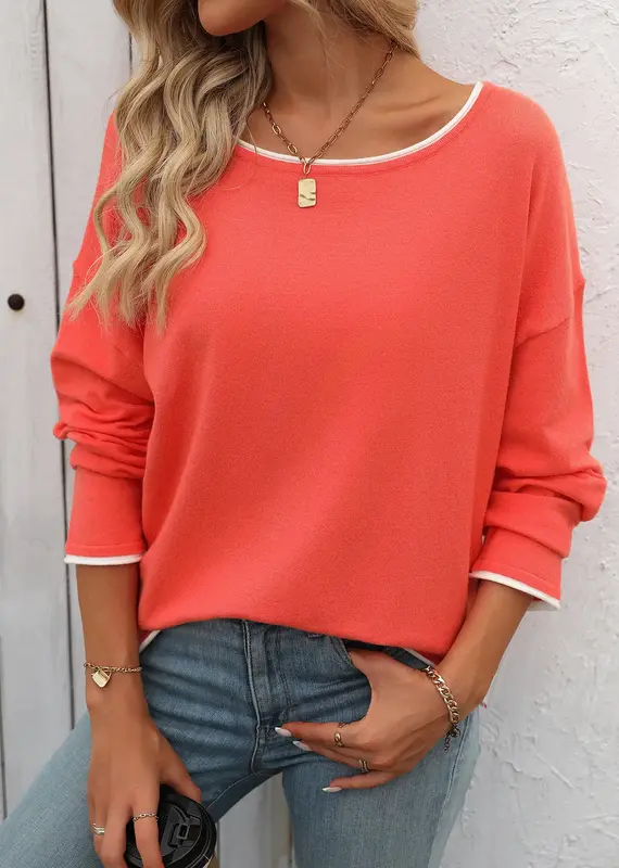 Soft Knit Sweater With Contrast Trim