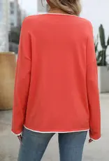 Soft Knit Sweater With Contrast Trim