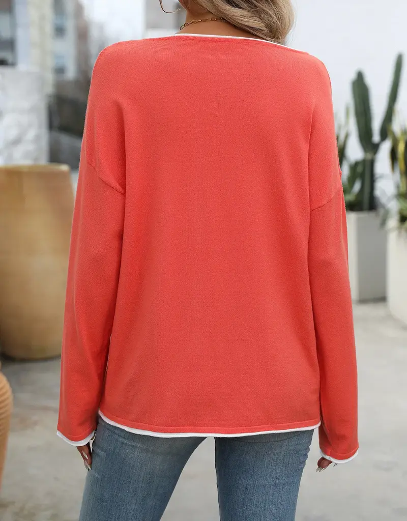 Soft Knit Sweater With Contrast Trim