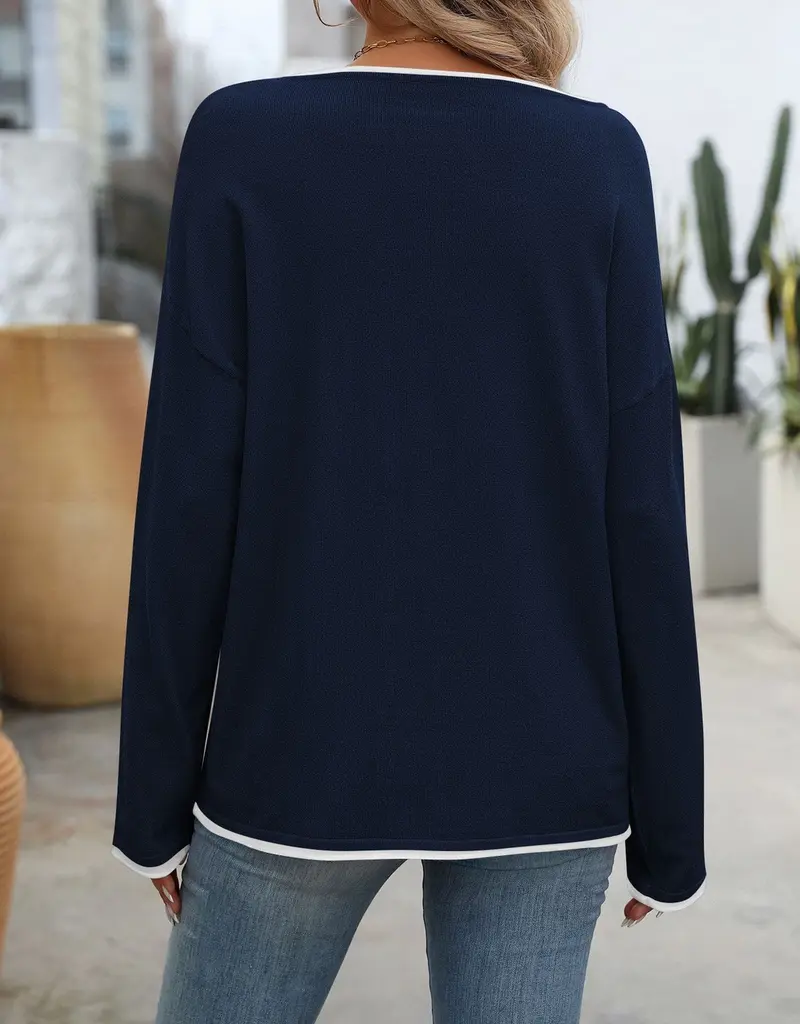 Soft Knit Sweater With Contrast Trim