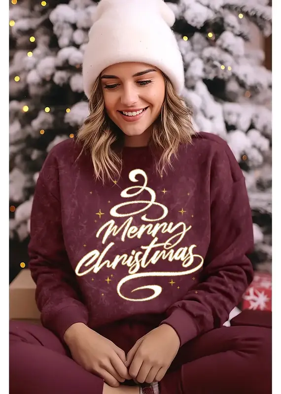 Merry Christmas Glitter Mineral Graphic Sweatwhirt
