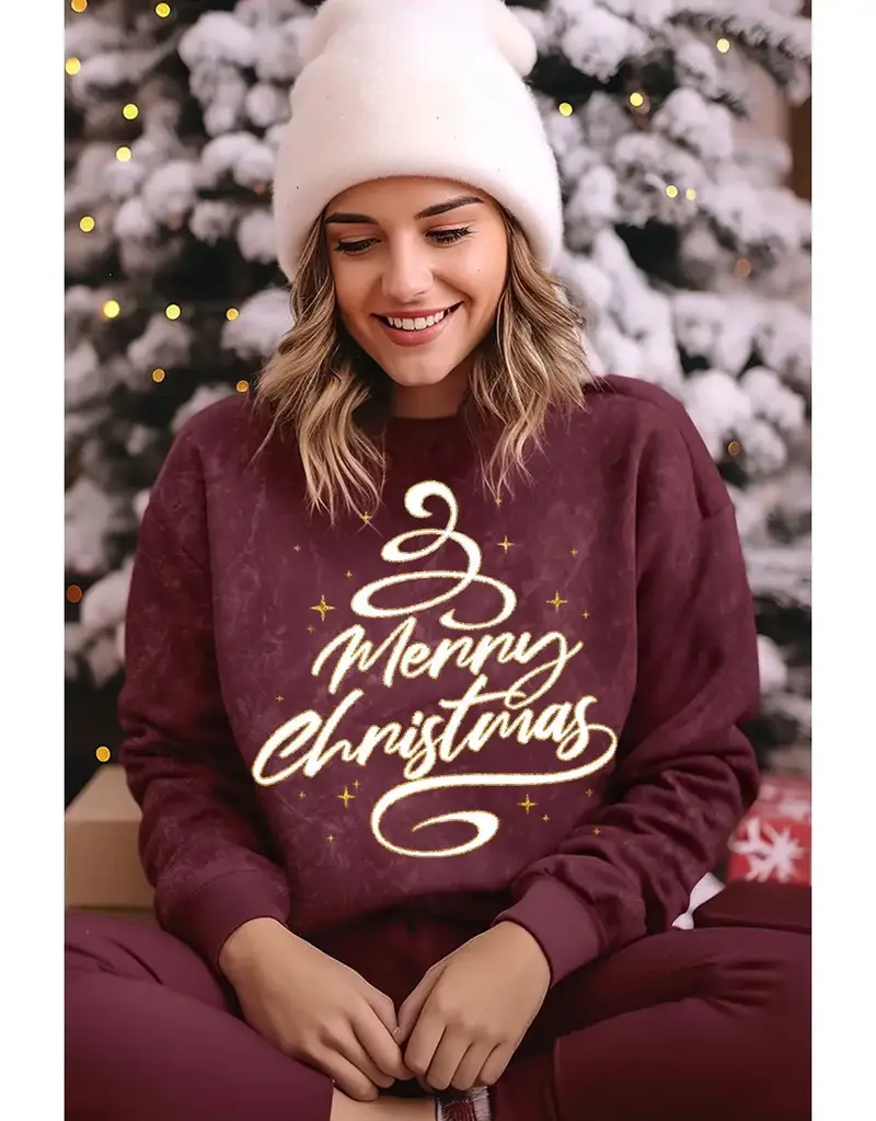 Merry Christmas Glitter Mineral Graphic Sweatshirt