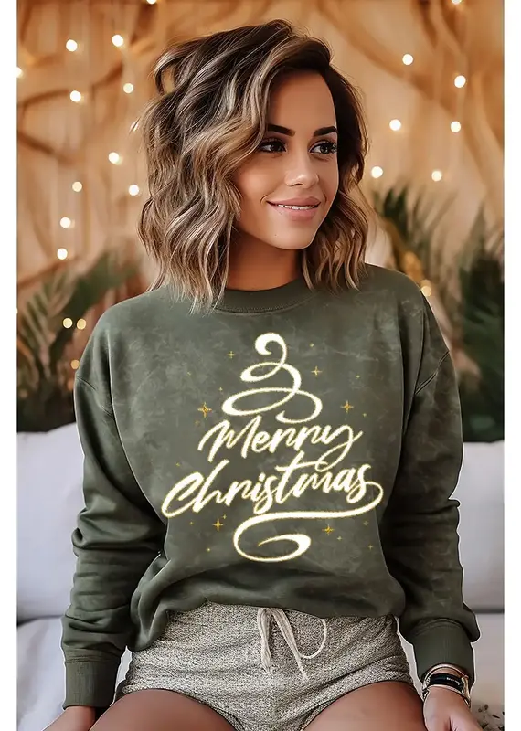 Merry Christmas Glitter Mineral Graphic Sweatshirt