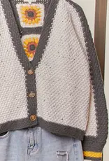 Color Block Sunflower Crochet V Neck Cardigan