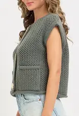 Valerie Knit Vest With Front Patch Pockets & Gold Buttons