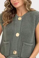 Valerie Knit Vest With Front Patch Pockets & Gold Buttons