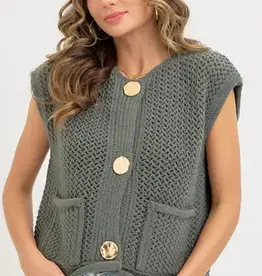 Valerie Knit Vest With Front Patch Pockets & Gold Buttons