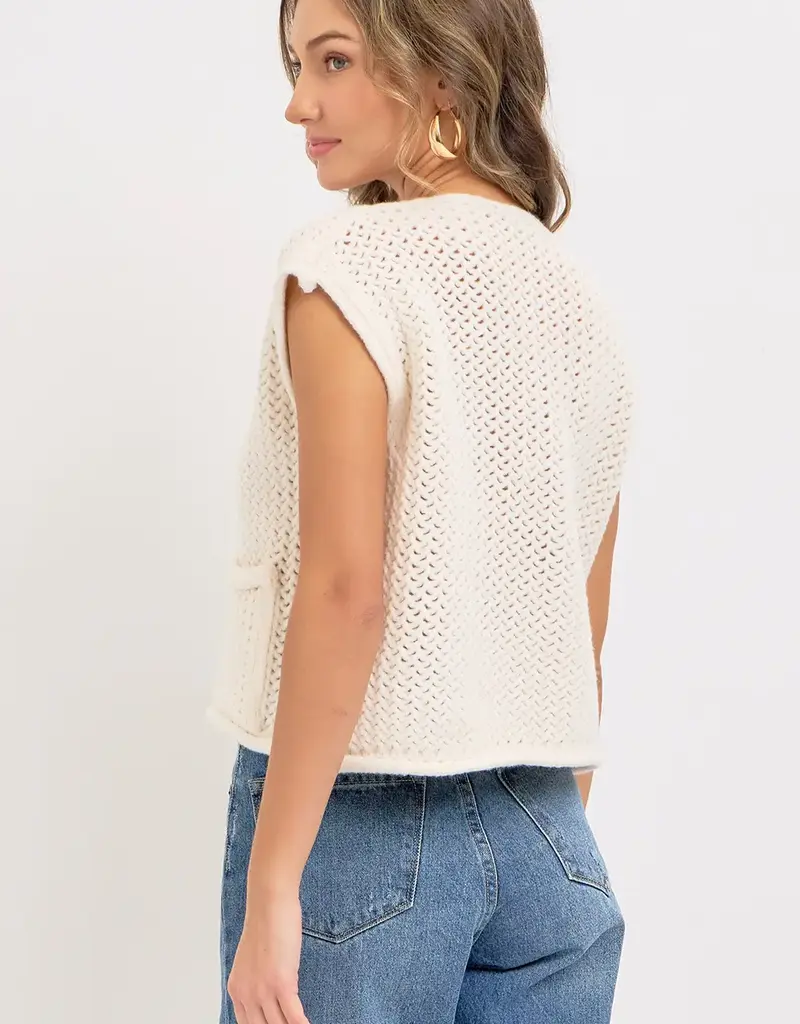 Valerie Knit Vest With Front Patch Pockets & Gold Buttons