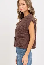 Valerie Knit Vest With Front Patch Pockets & Gold Buttons