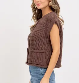 Valerie Knit Vest With Front Patch Pockets & Gold Buttons