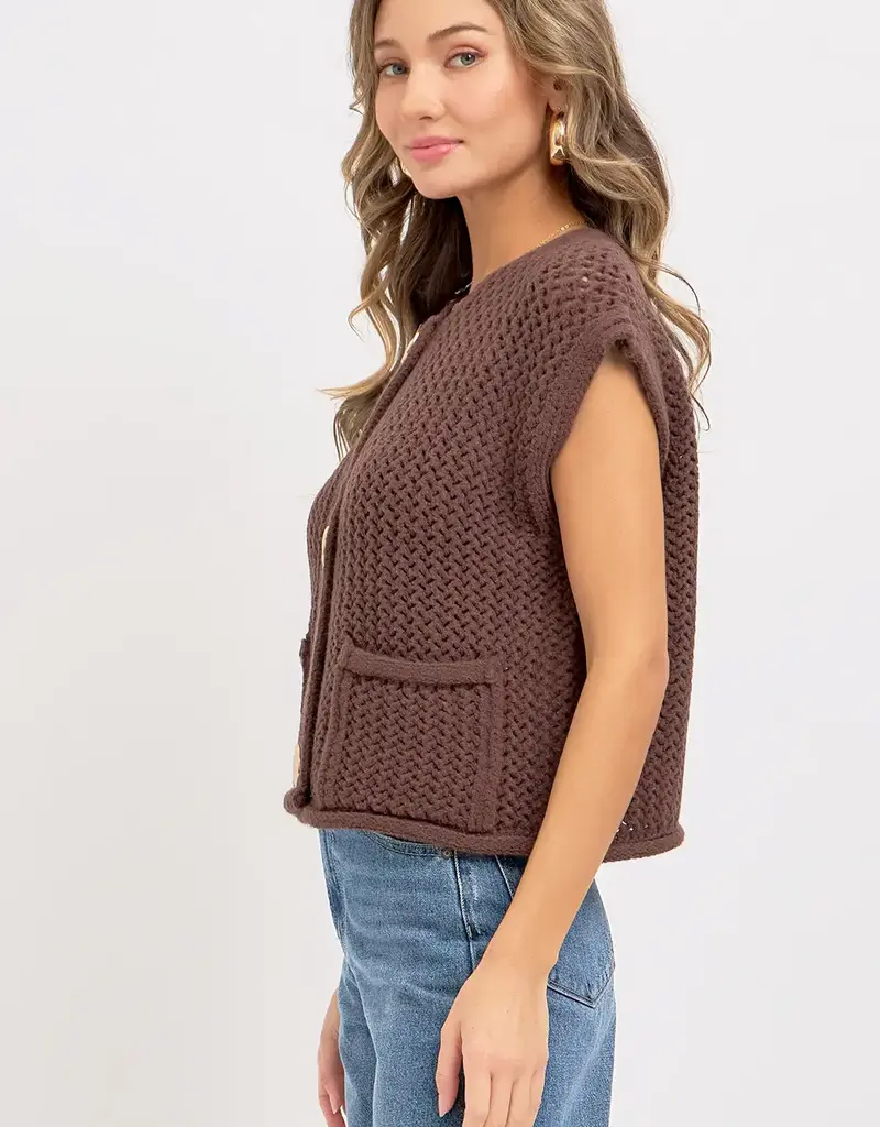 Valerie Knit Vest With Front Patch Pockets & Gold Buttons