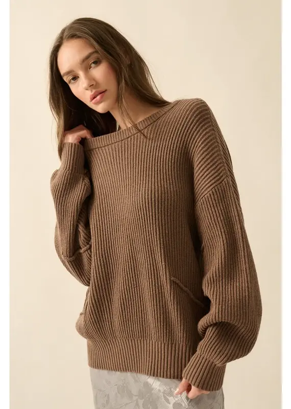 Exposed-Seam Loose-Fit Sweater