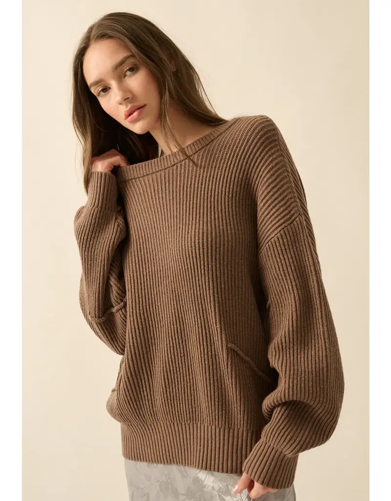 Exposed-Seam Loose-Fit Sweater