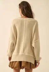 Ribbed Knit Exposed-Seam Oversize Sweater