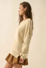 Ribbed Knit Exposed-Seam Oversize Sweater