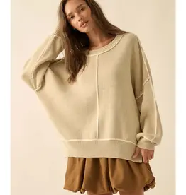 Ribbed Knit Exposed-Seam Oversize Sweater