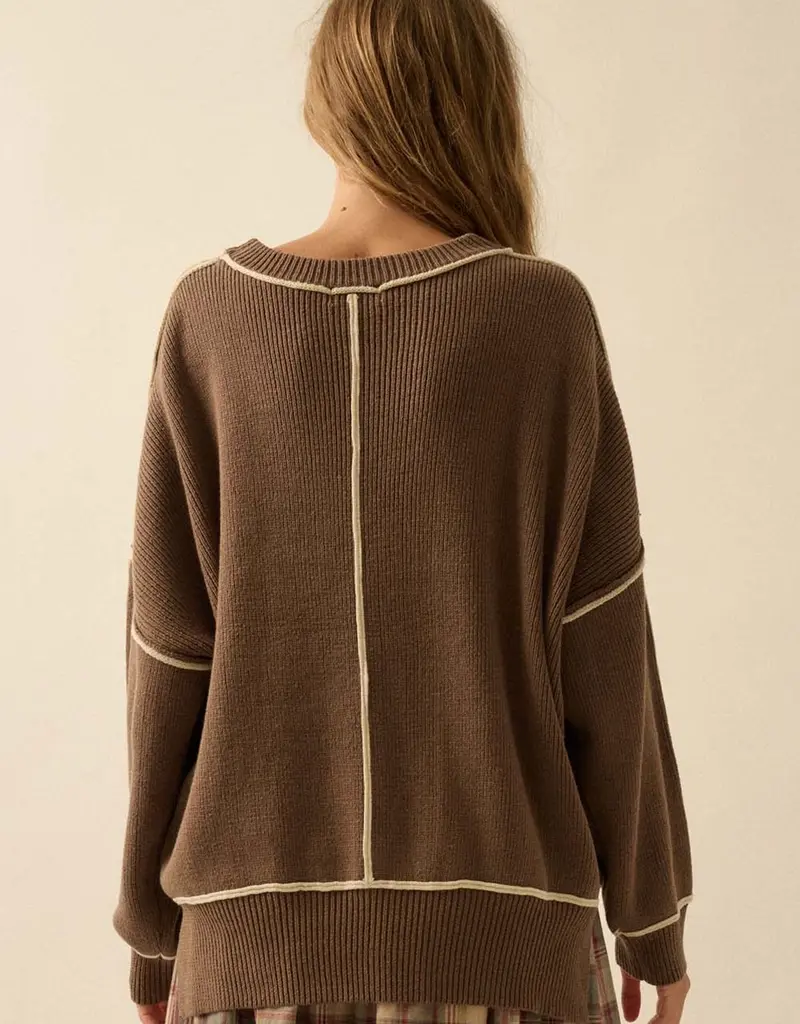 Exposed-Seam Loose-Fit Sweater