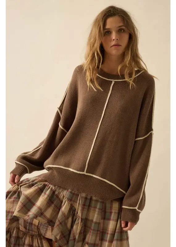 Exposed-Seam Loose-Fit Sweater