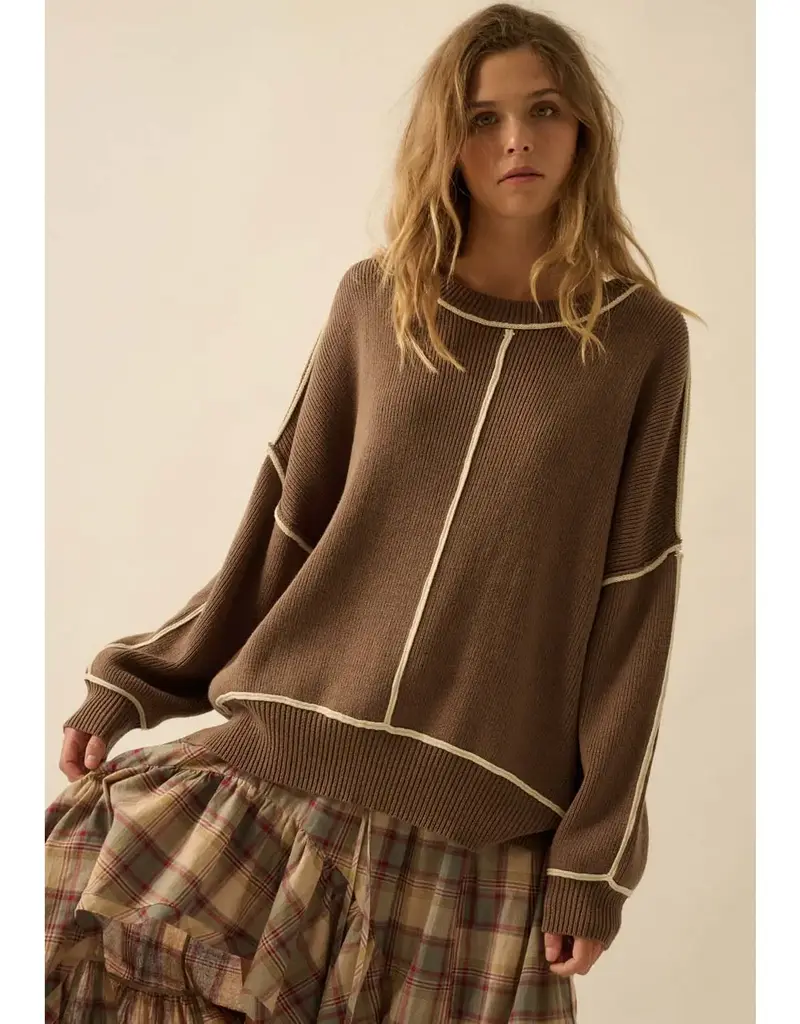 Exposed-Seam Loose-Fit Sweater