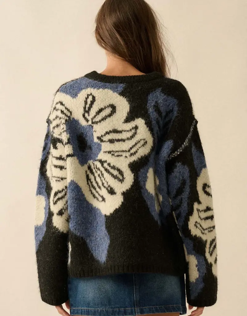 Franky Fuzzy Floral Exposed-Seam Sweater