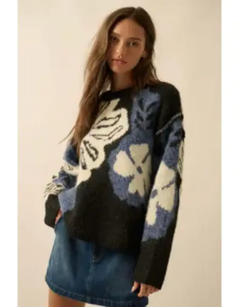 Franky Fuzzy Floral Exposed-Seam Sweater