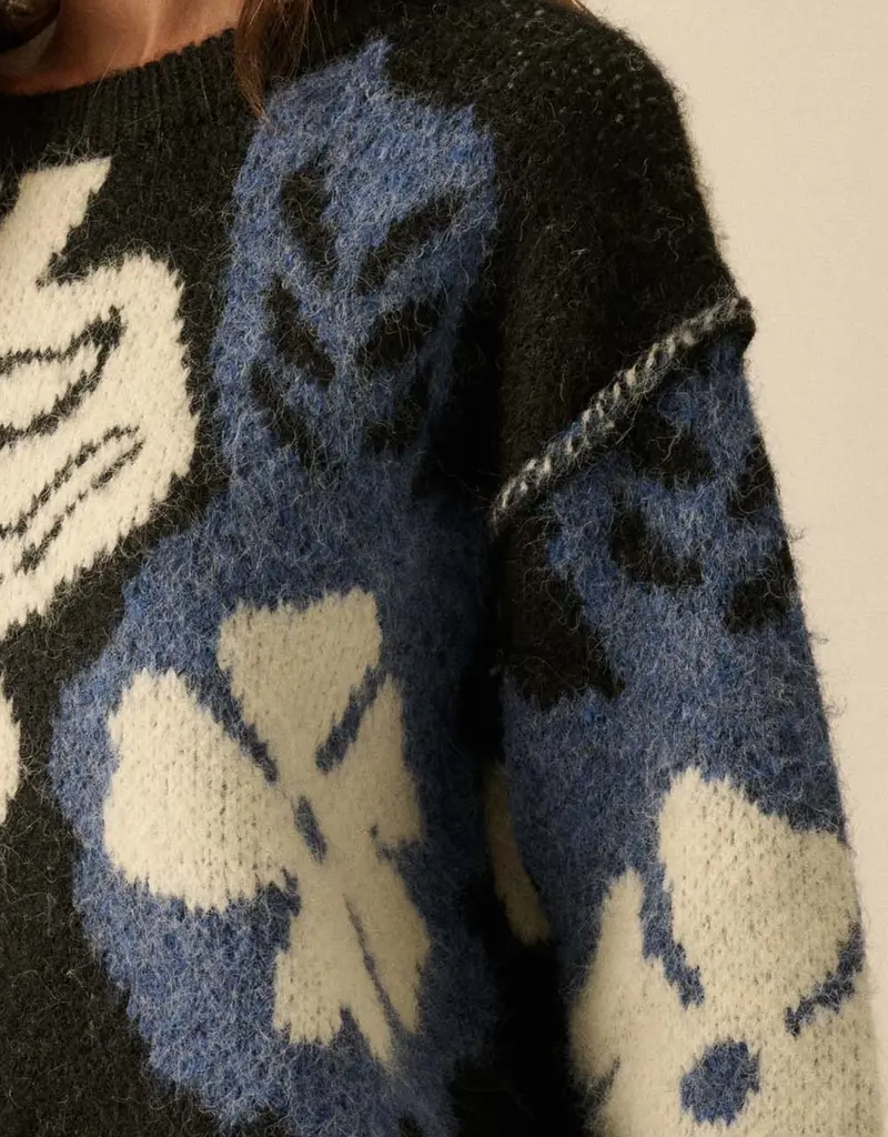 Franky Fuzzy Floral Exposed-Seam Sweater