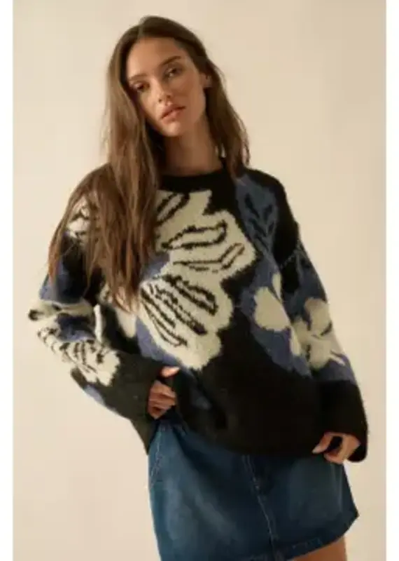 Franky Fuzzy Floral Exposed-Seam Sweater