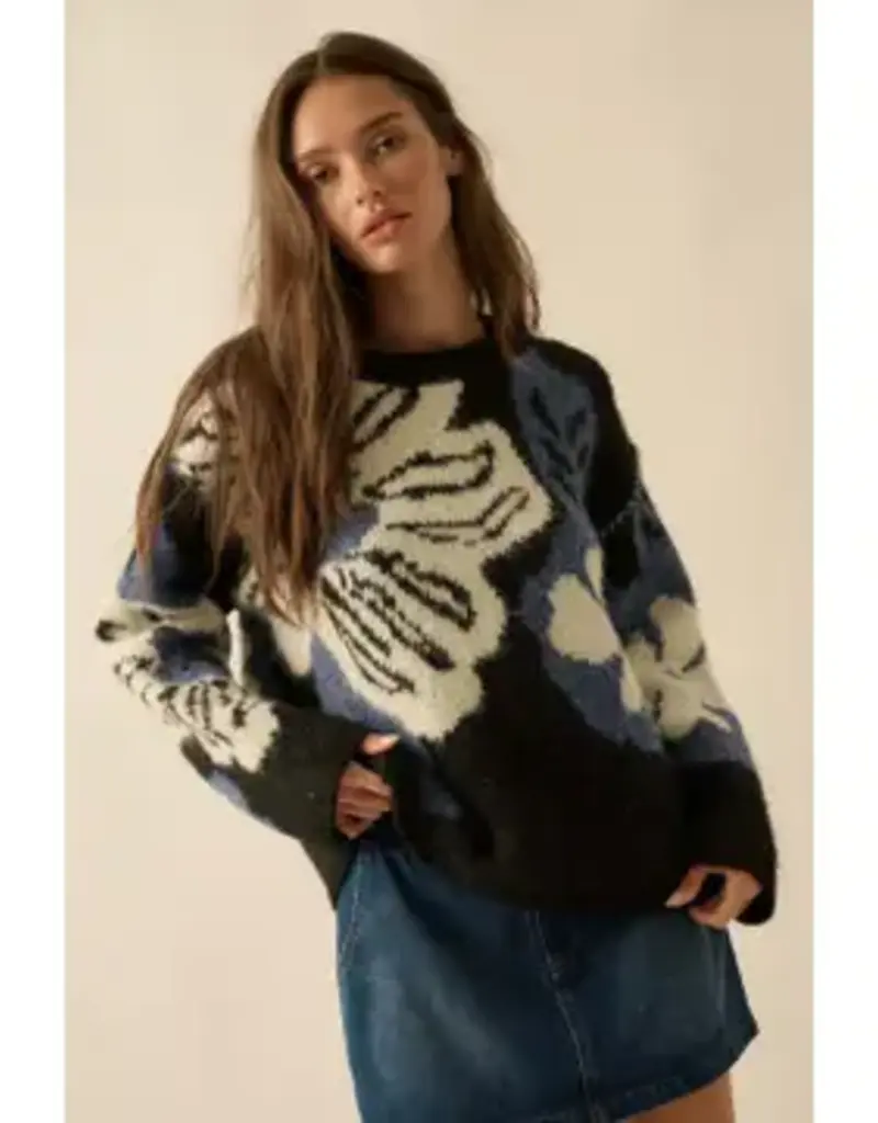 Franky Fuzzy Floral Exposed-Seam Sweater