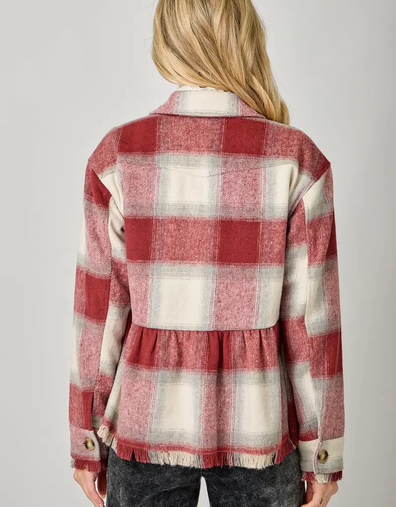 Peplum Fringe Plaid Jacket