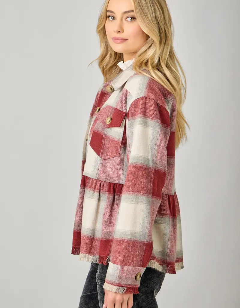 Peplum Fringe Plaid Jacket