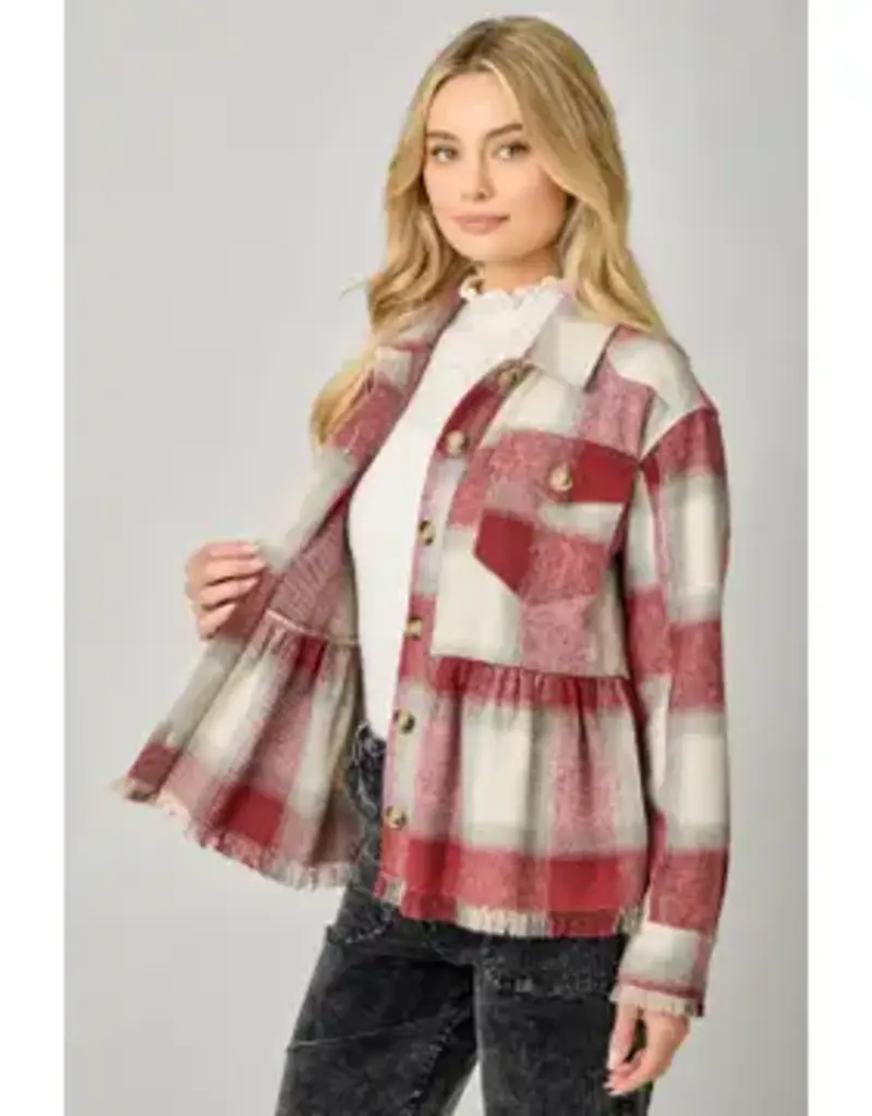 Peplum Fringe Plaid Jacket