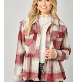 Peplum Fringe Plaid Jacket