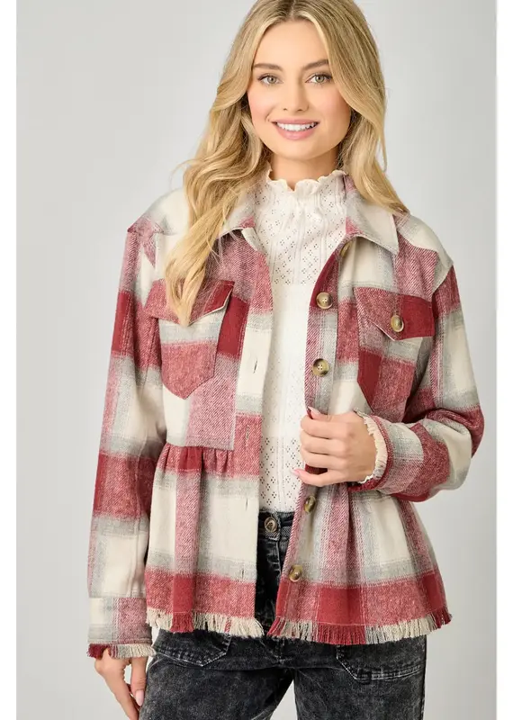 Peplum Fringe Plaid Jacket