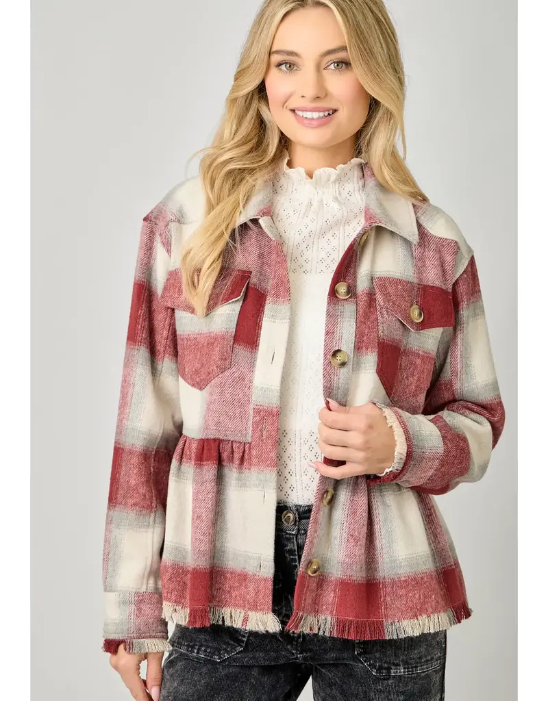 Peplum Fringe Plaid Jacket