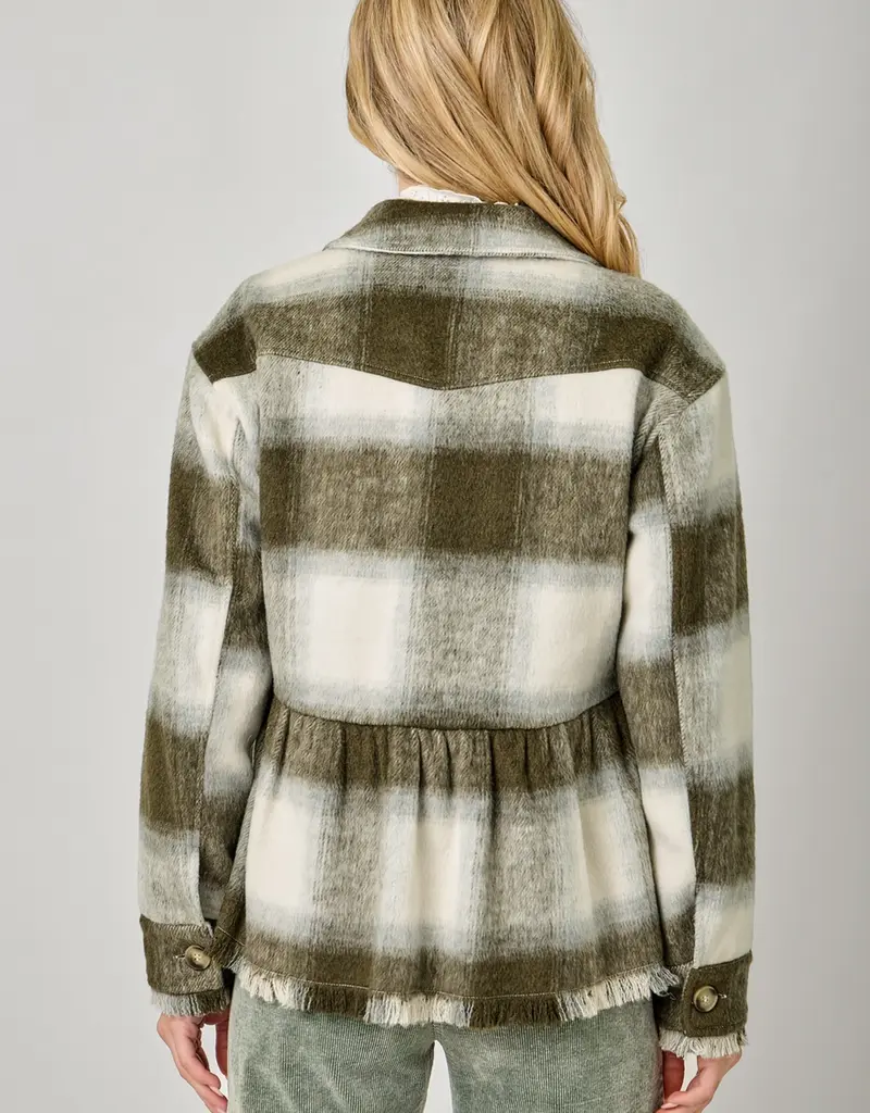 Peplum Fringe Plaid Jacket