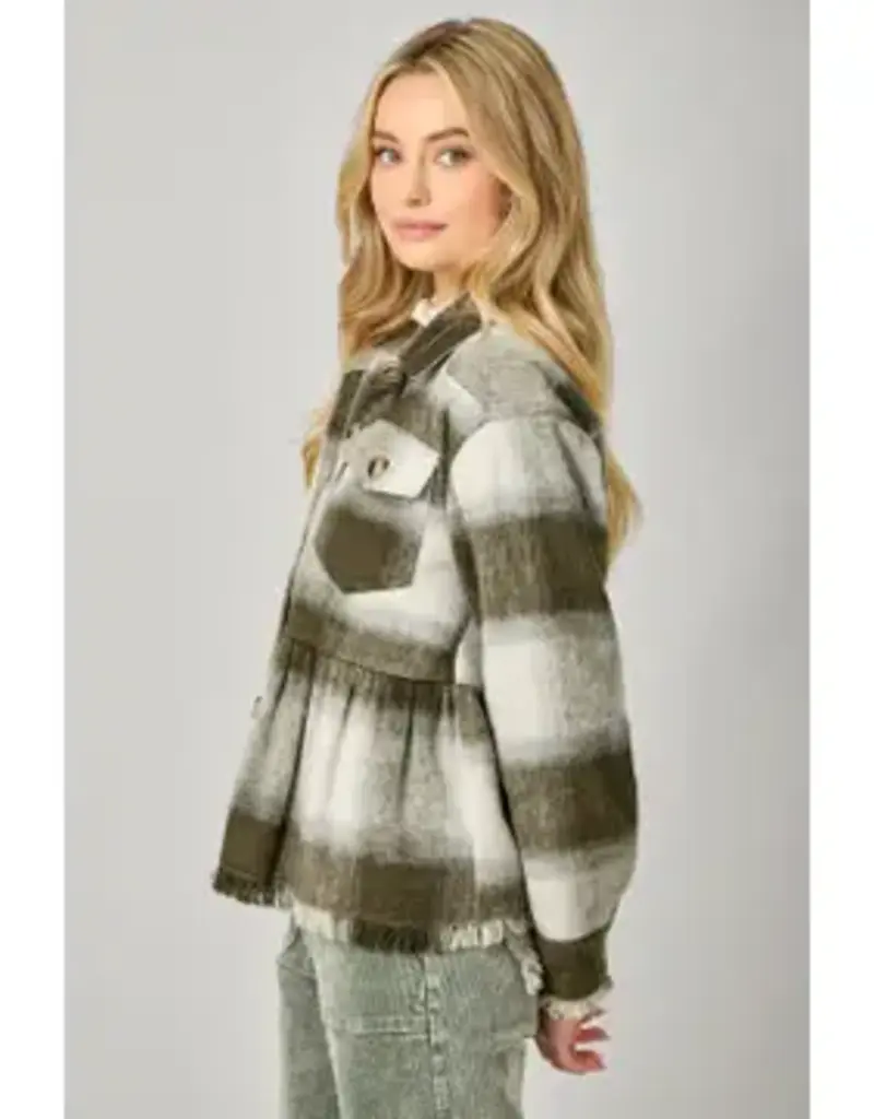 Peplum Fringe Plaid Jacket