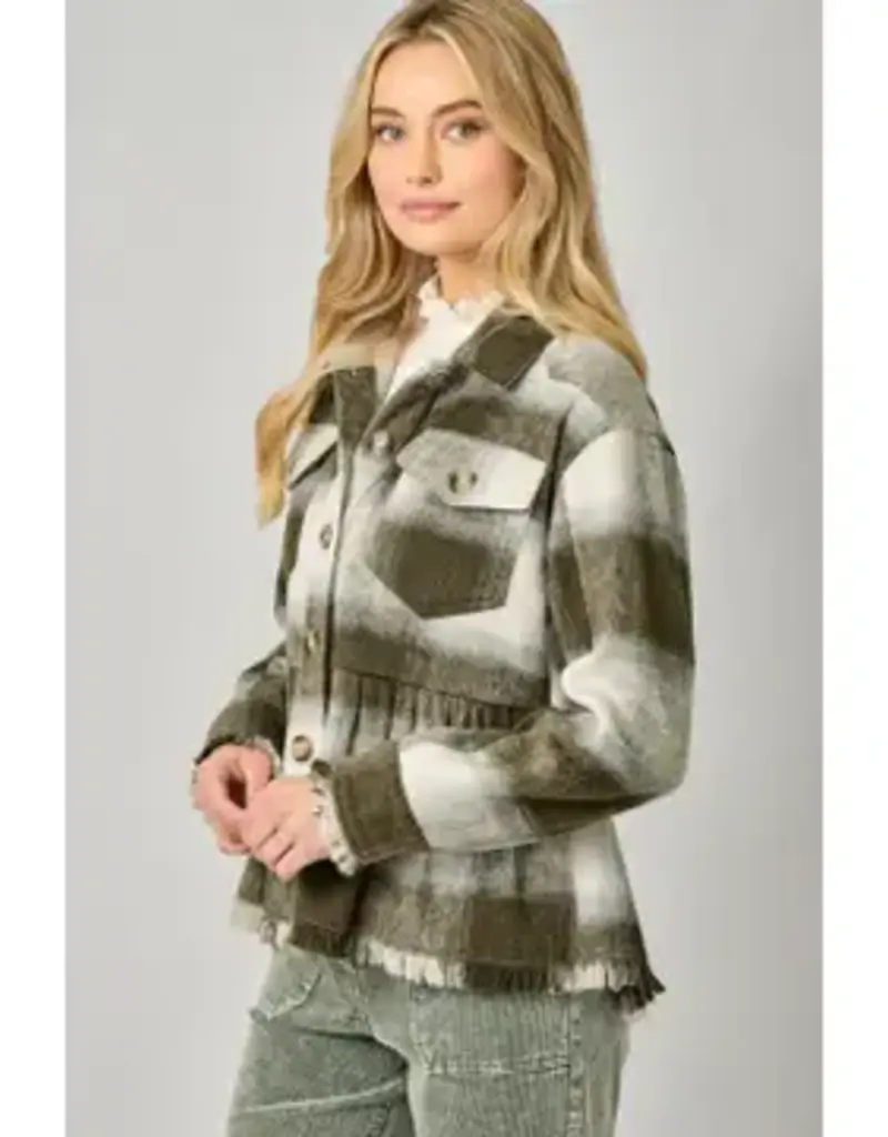 Peplum Fringe Plaid Jacket