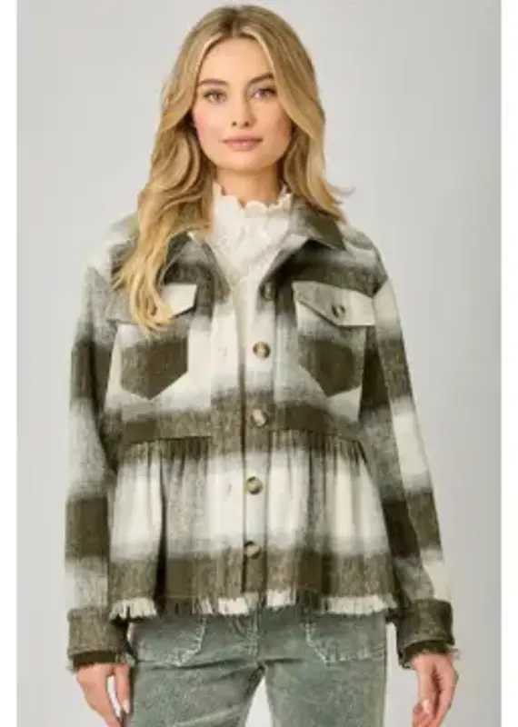 Peplum Fringe Plaid Jacket
