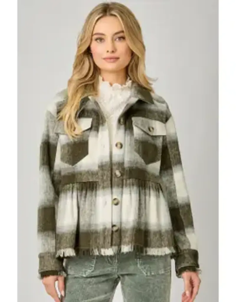 Peplum Fringe Plaid Jacket